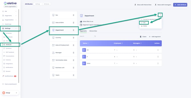 Attribute specific settings